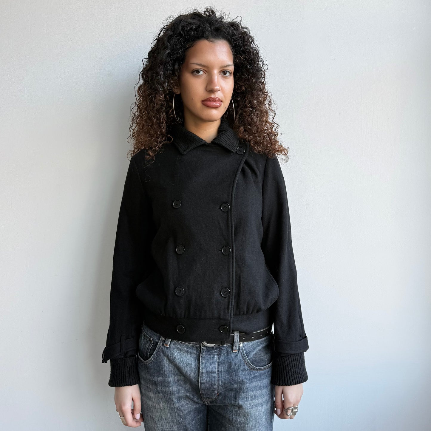 Black double breasted button bomber - Size M
