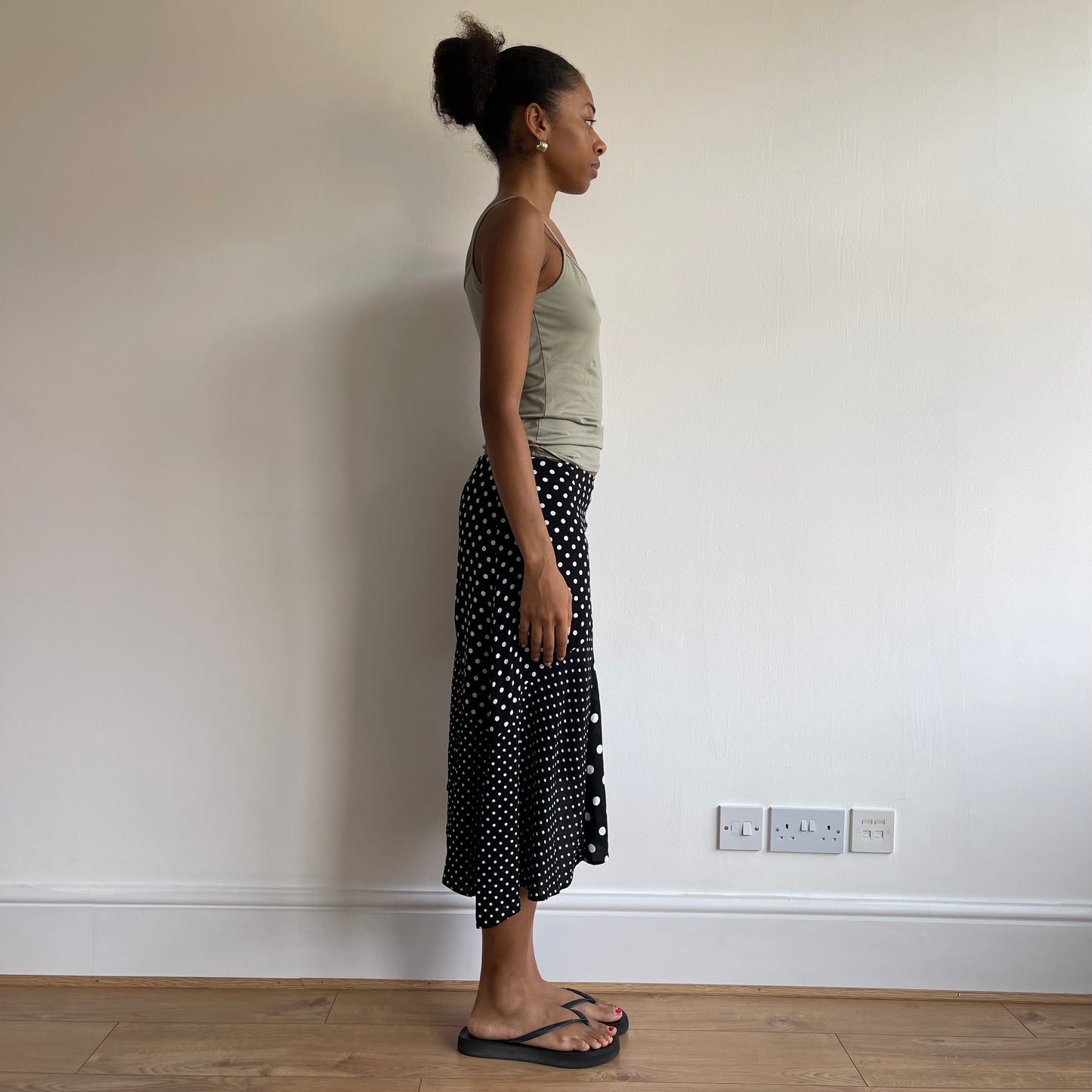 Black polka dot midi skirt - Size S