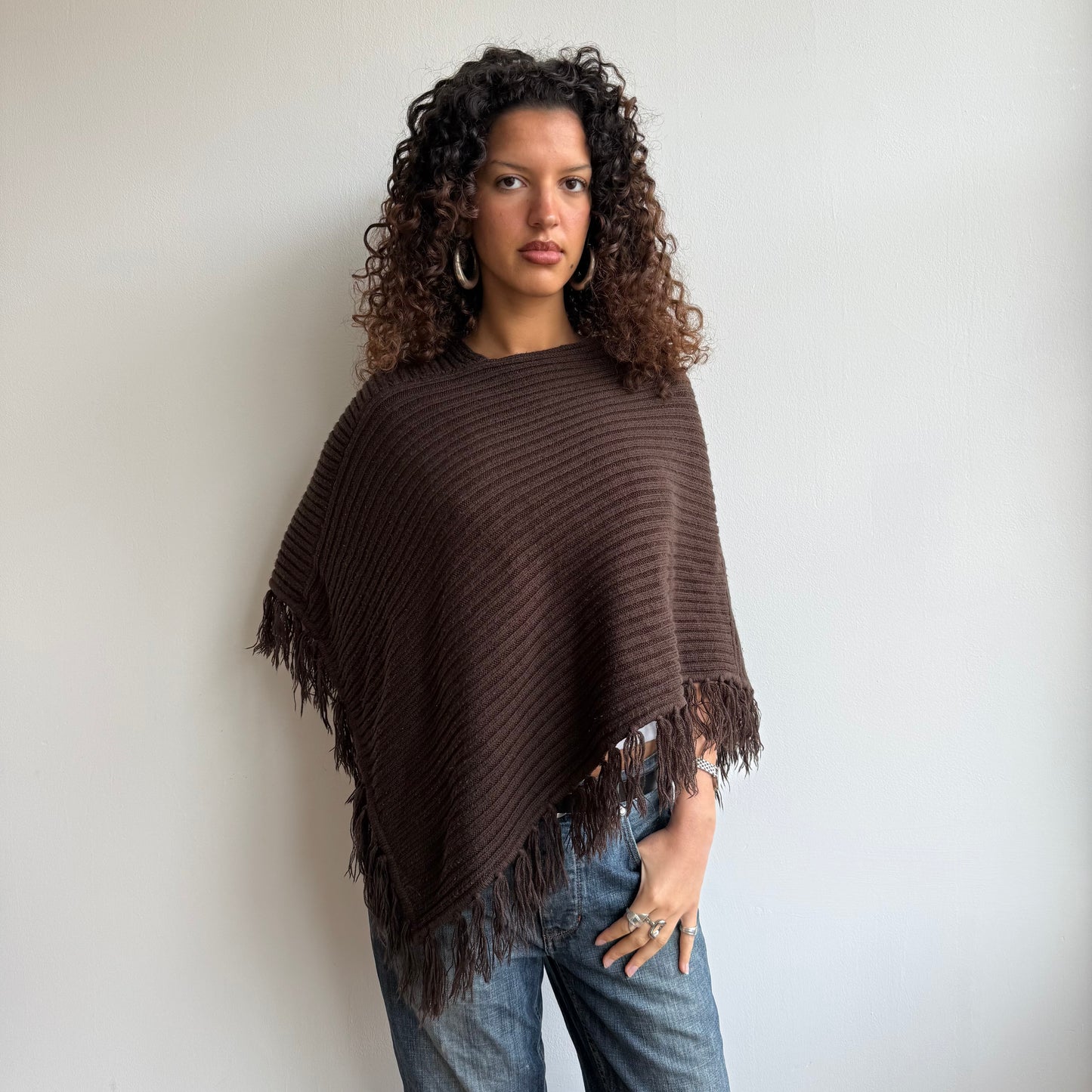 Brown tassel poncho - One Size
