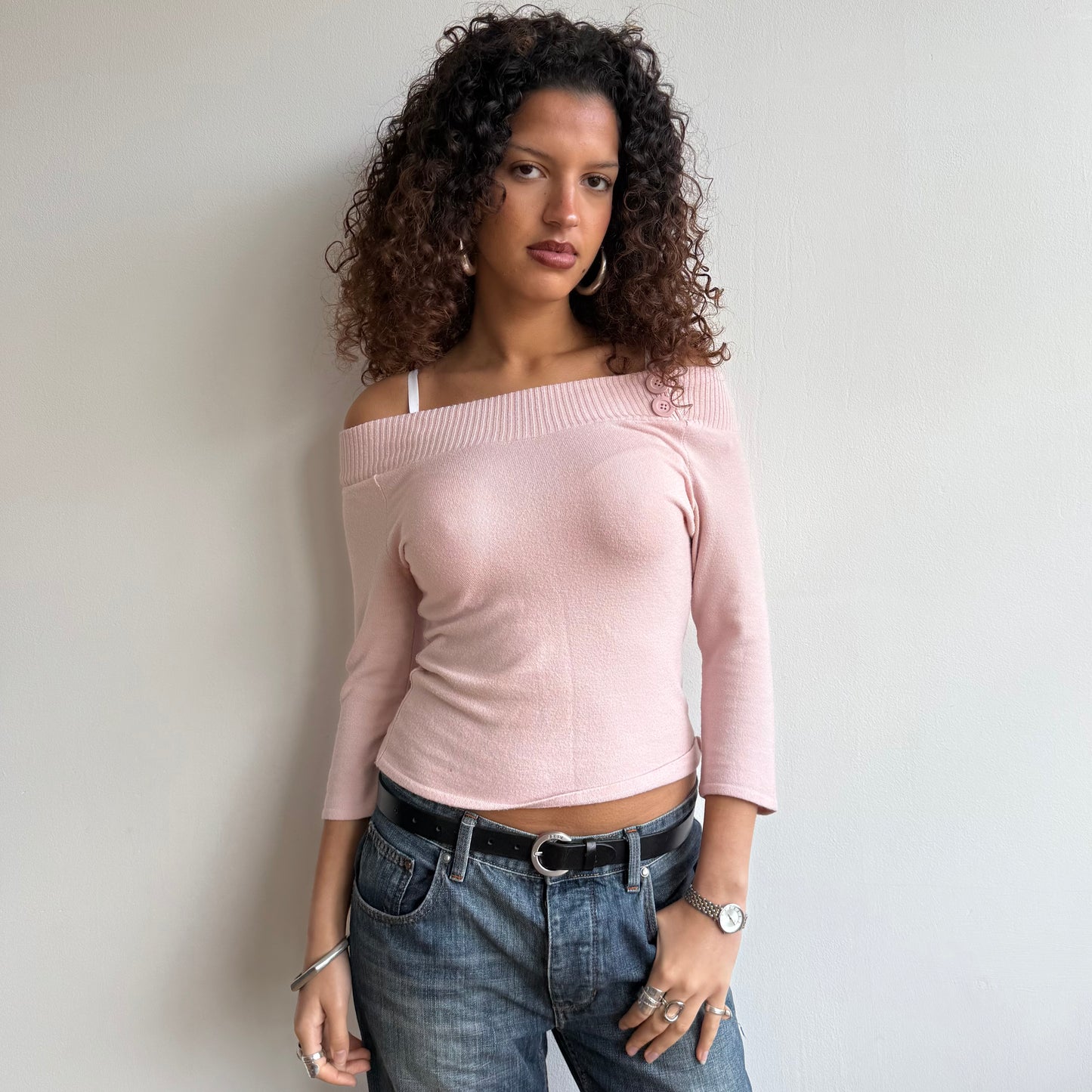 Pink 3/4 sleeve buttonknit - Size S