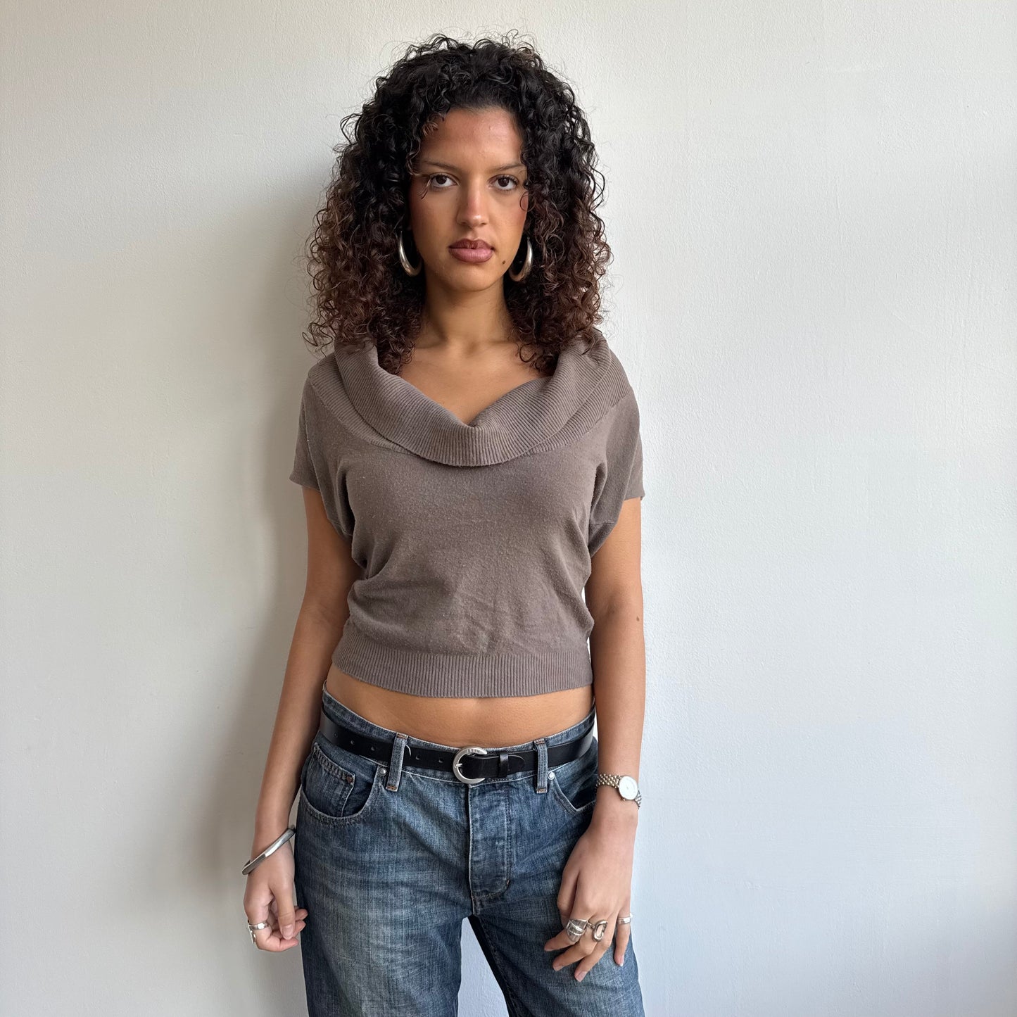 Taupe bardot/cowl knit - Size S/M