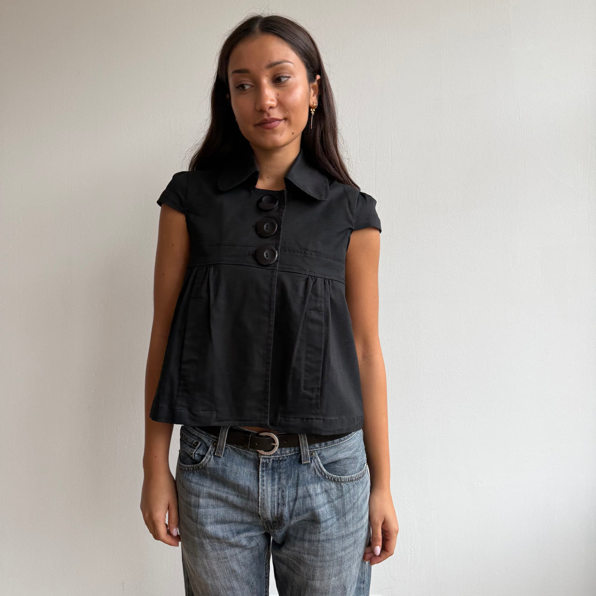 Black short sleeve peacoat - Size S