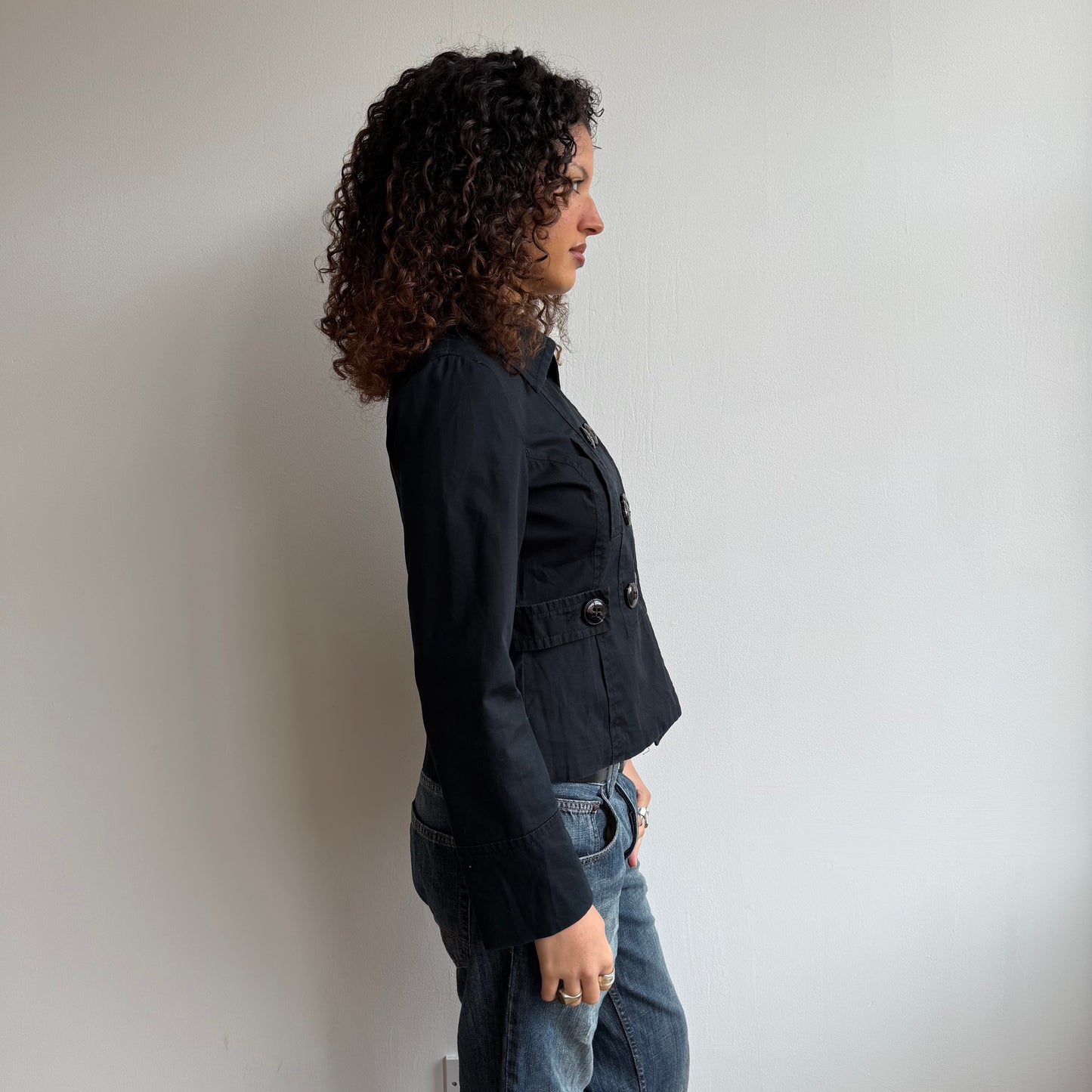 Black button waist peacoat - Size S