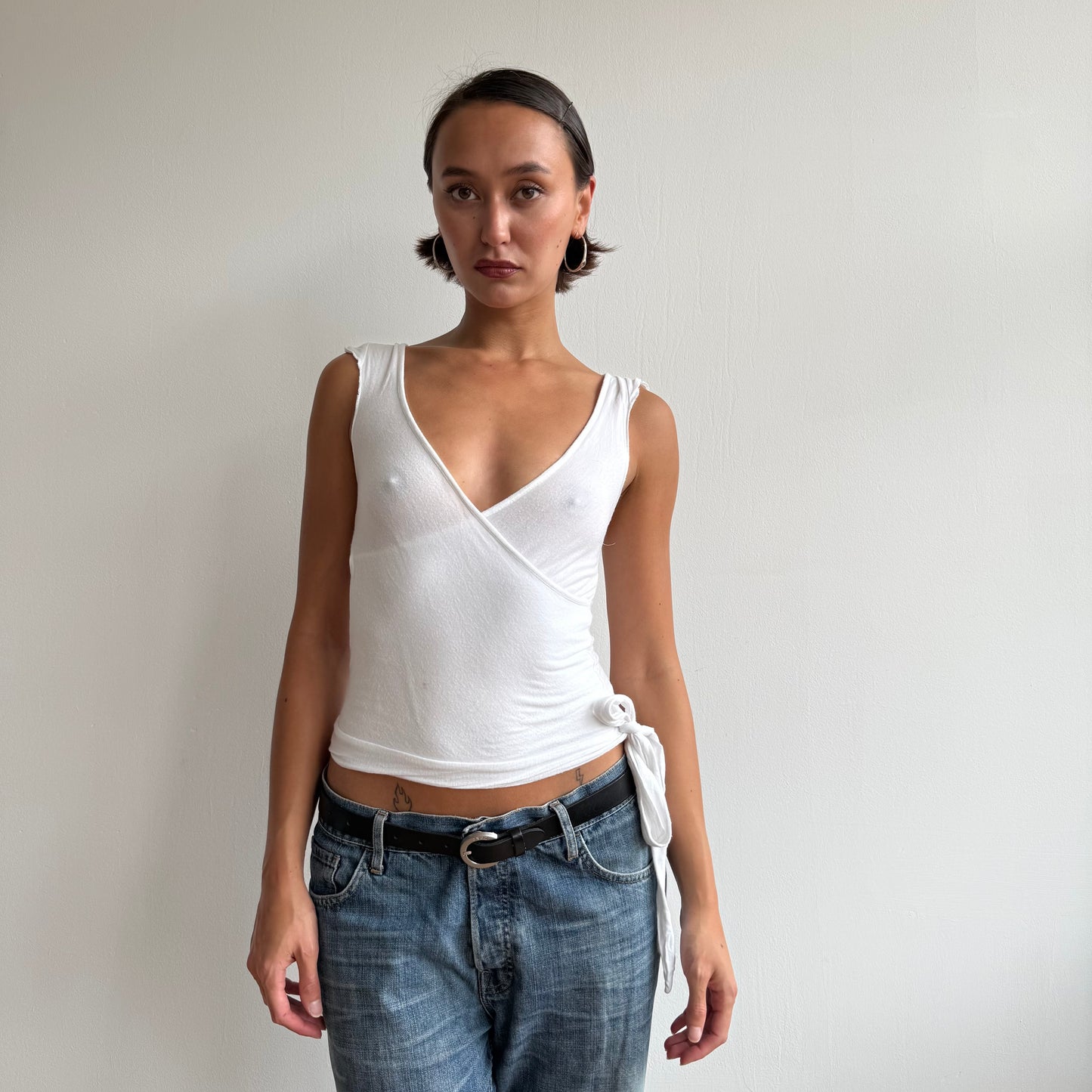 White wrap tie side top - Size XXS/XS