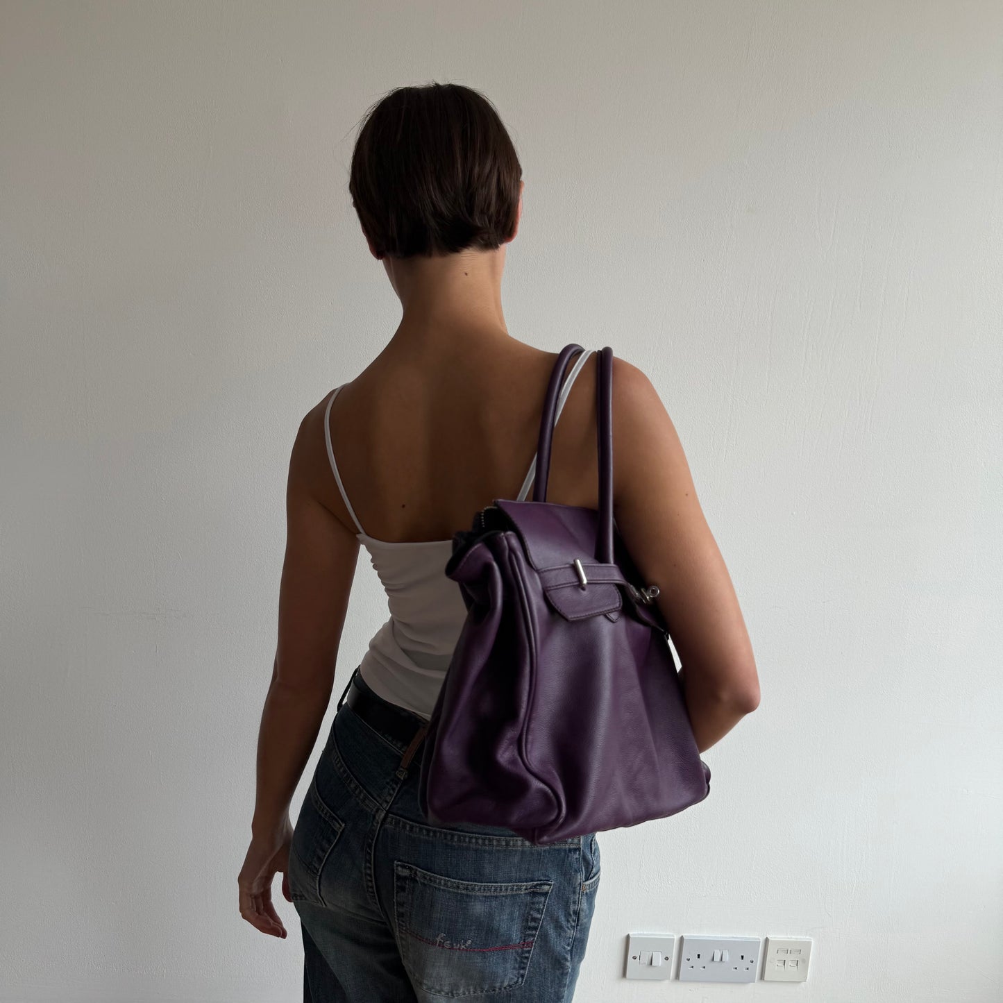 Purple leather ‘firkin’ bag - One Size