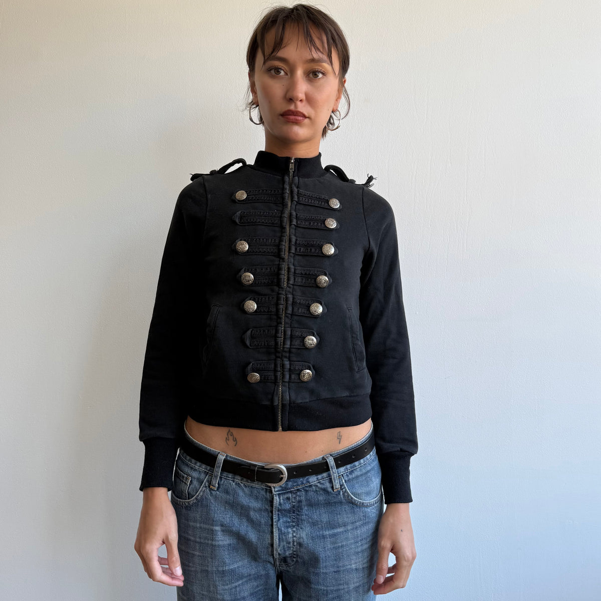Black military zip up jumper - Size S