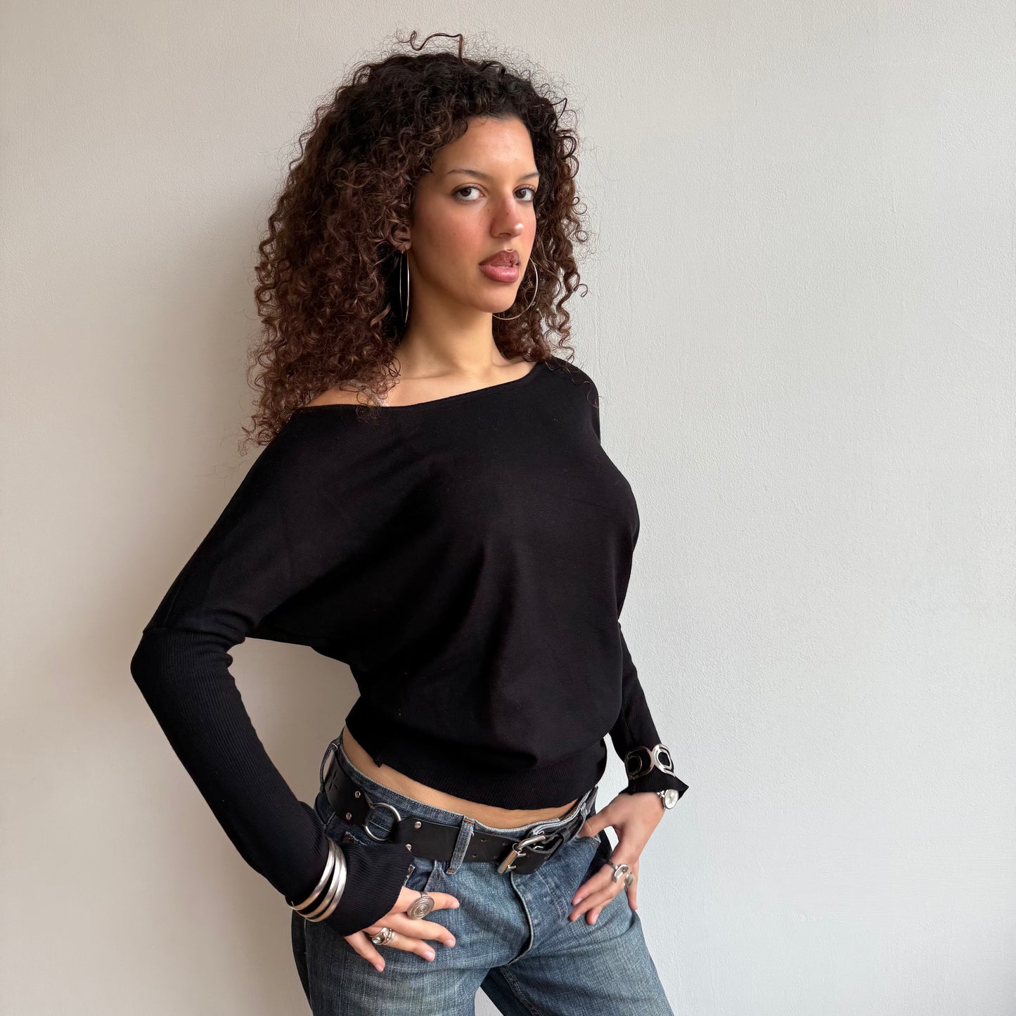 Black slouchy Bardot knit (1) - Size S/M