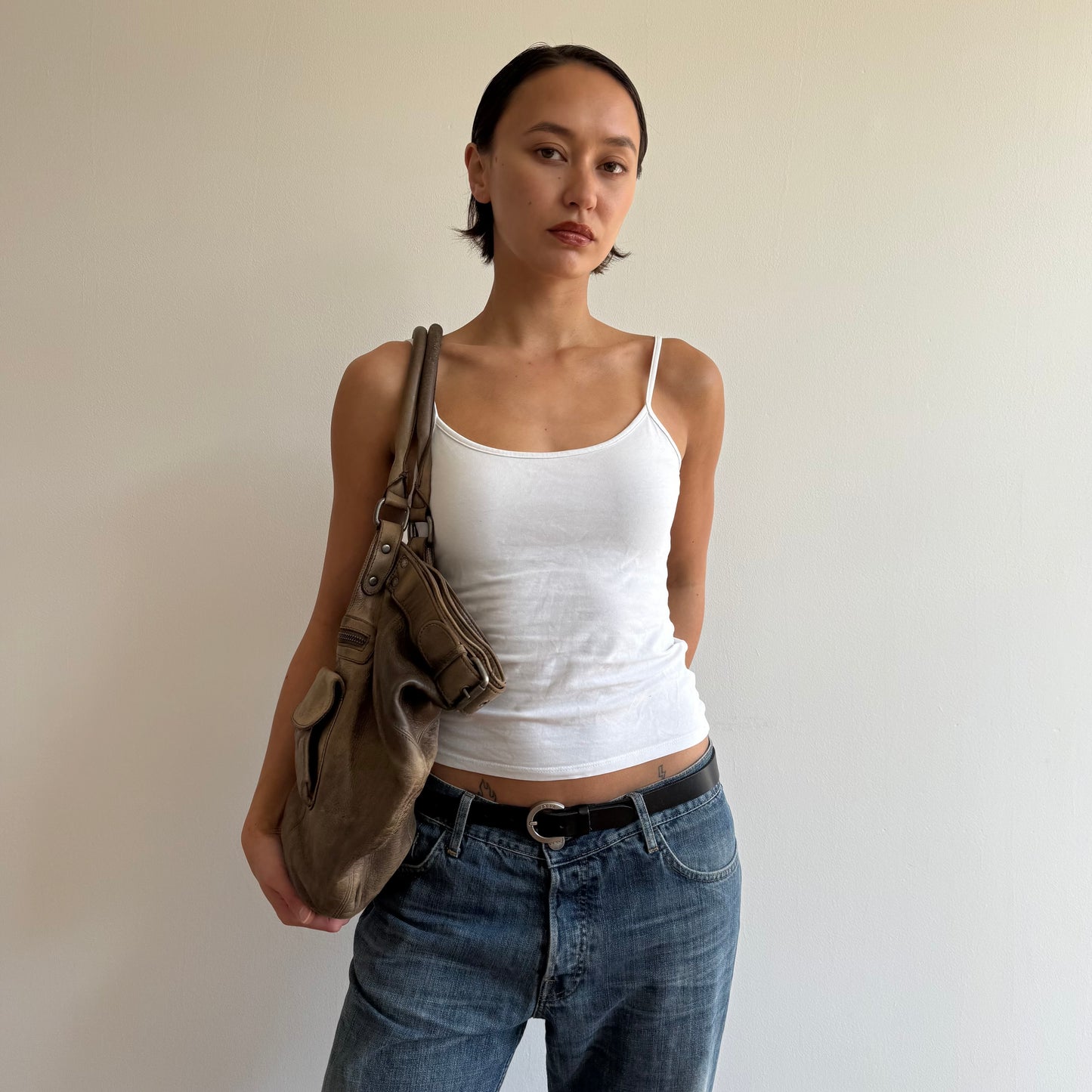 Brown leather buckle bag - One Size