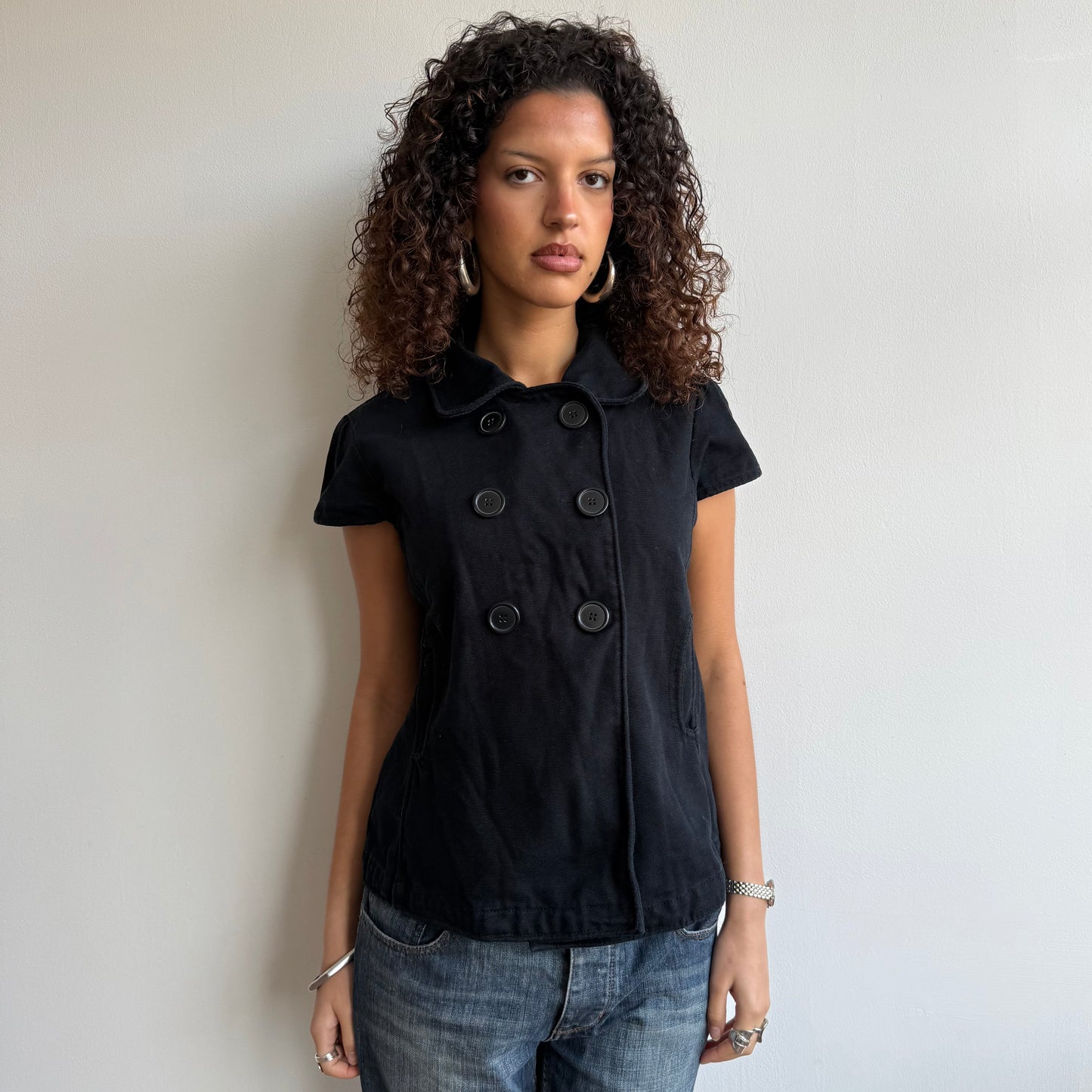 Black short sleeve peacoat - Size M