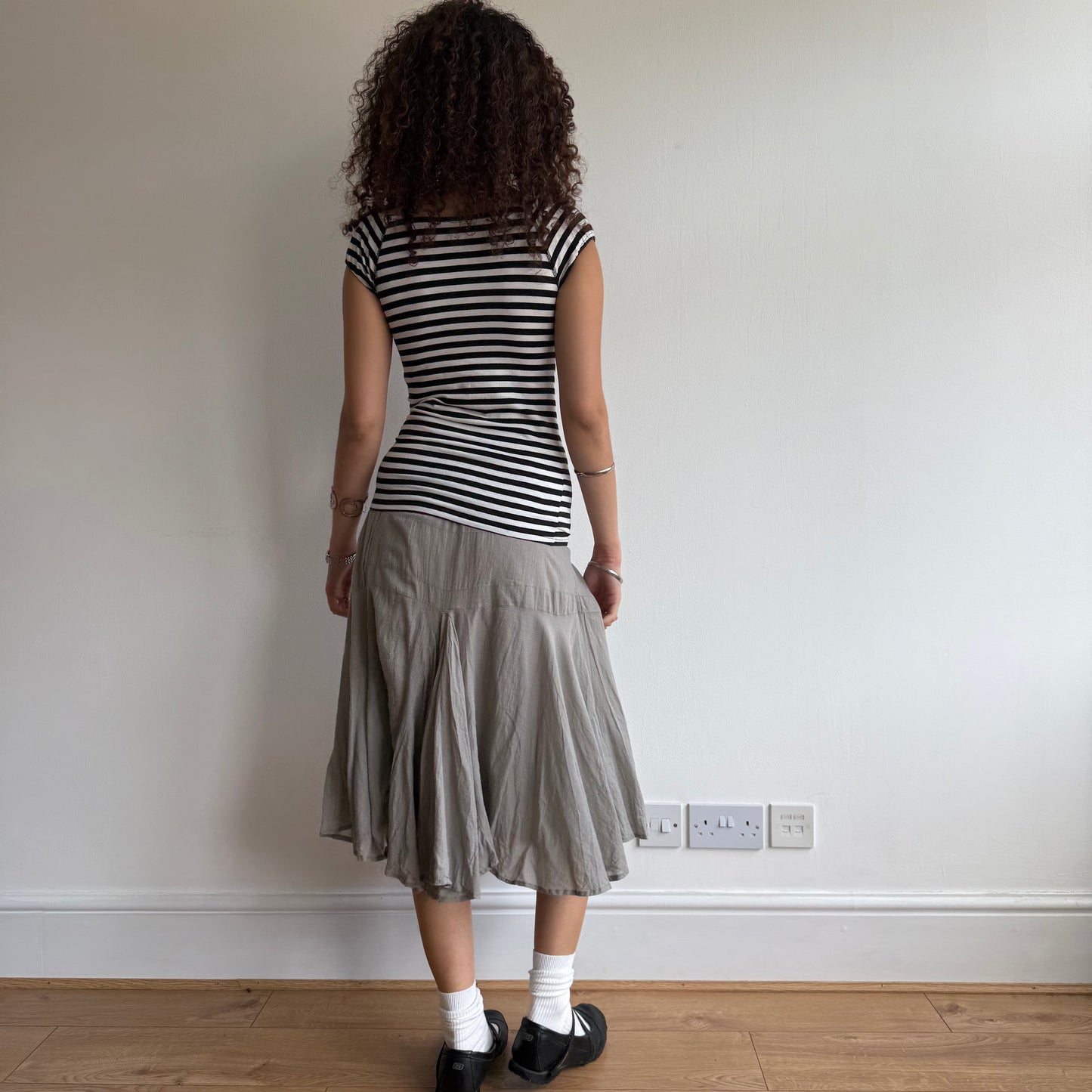 Black+ white striped button top - Size S
