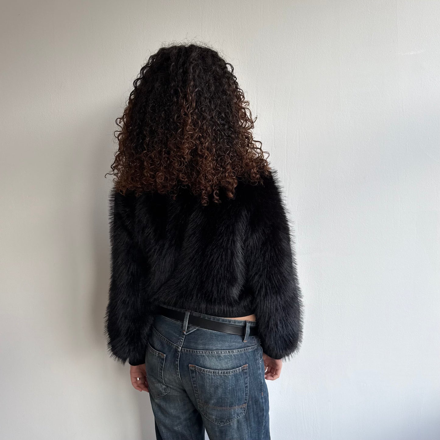 Black faux fur bomber - Size S