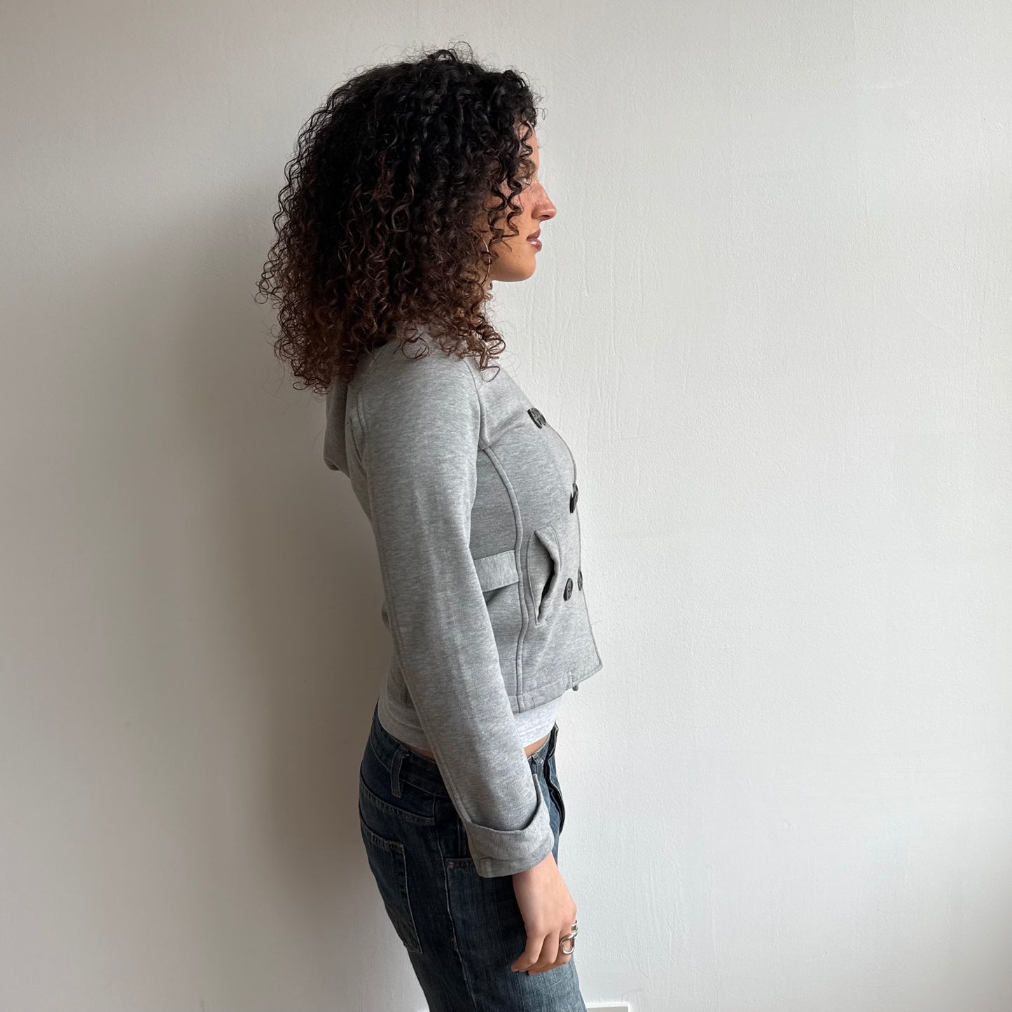 Grey hooded fleece peacoat jumper - Size S