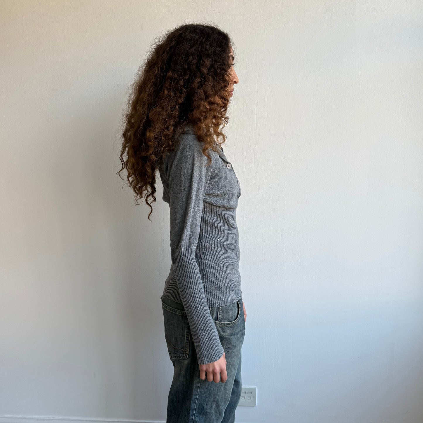 Charcoal hooded button knit - Size S