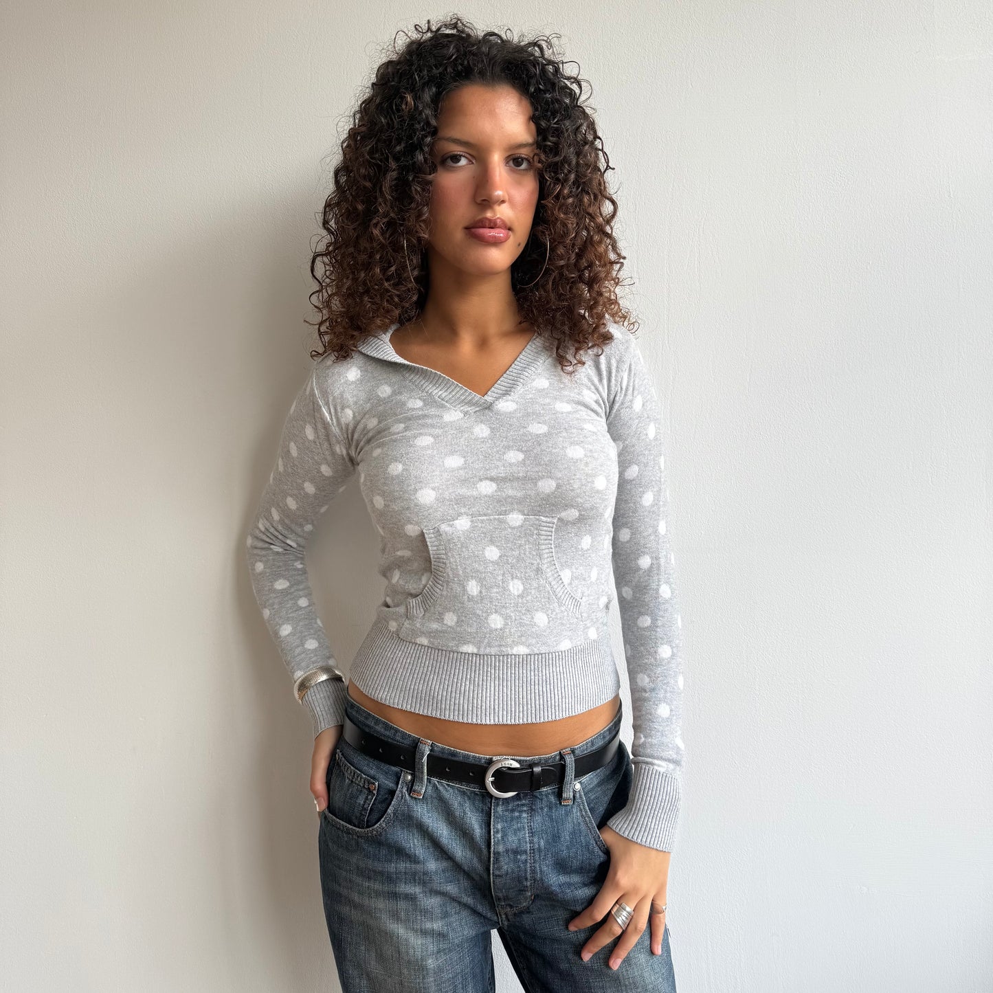 Grey polka dot hooded knit - Size S