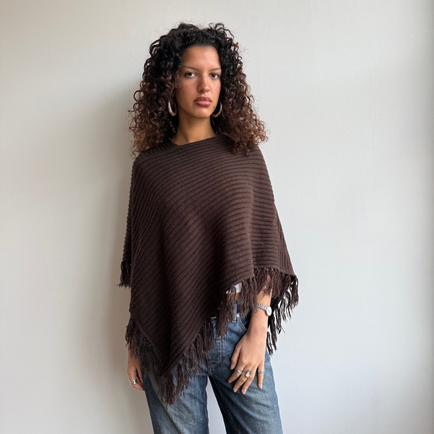 Brown tassel poncho - One Size