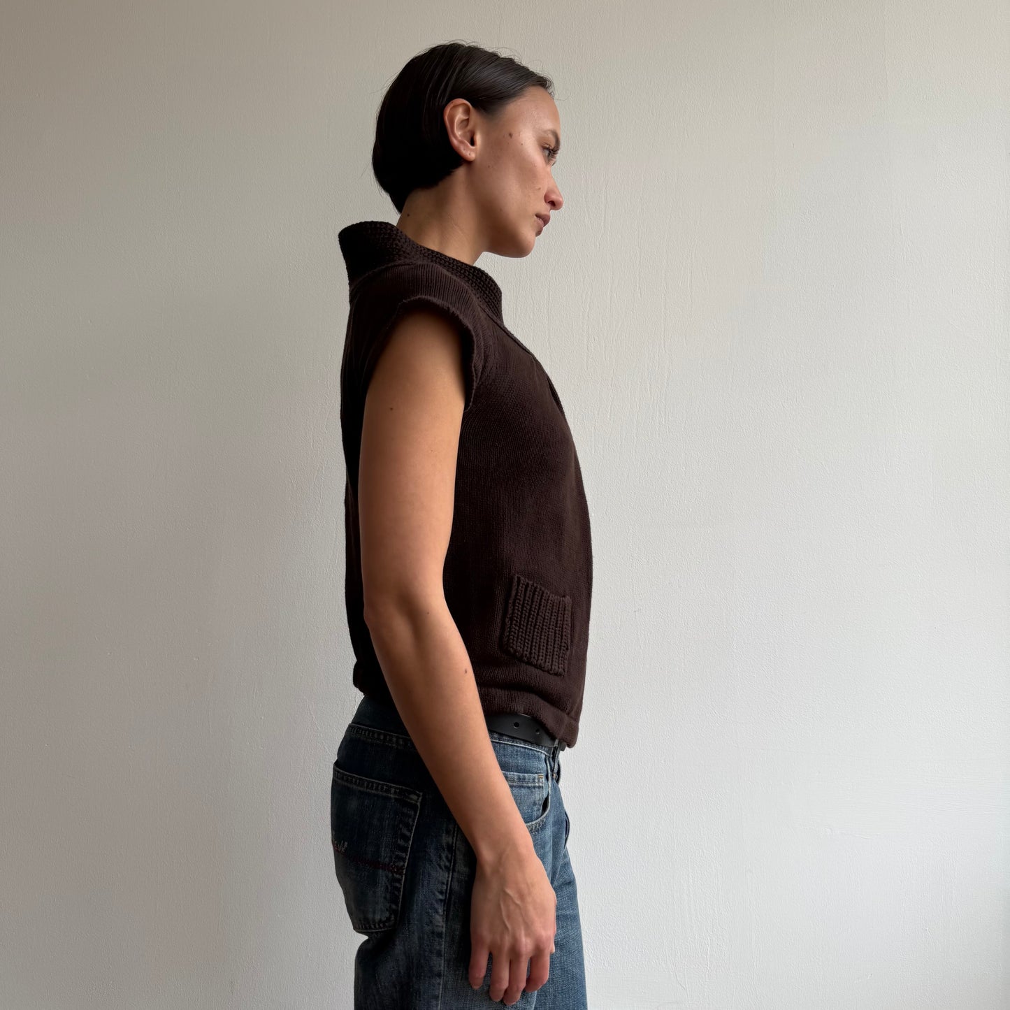 Brown button open front knit - Size S