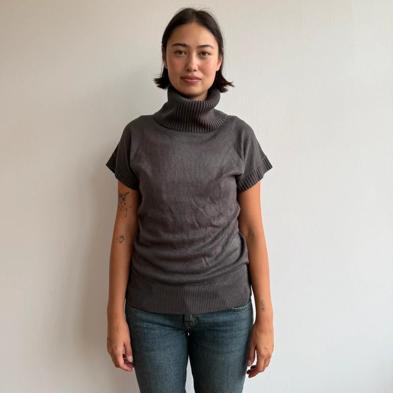 Brown short sleeve slouchy roll neck knit - Size M