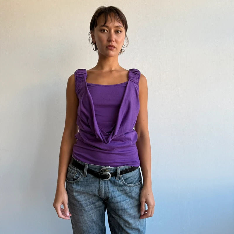 Purple double layer cowl front top - Size M