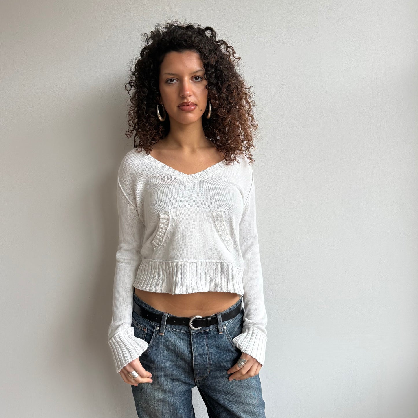 White hooded knit jumper - Size S