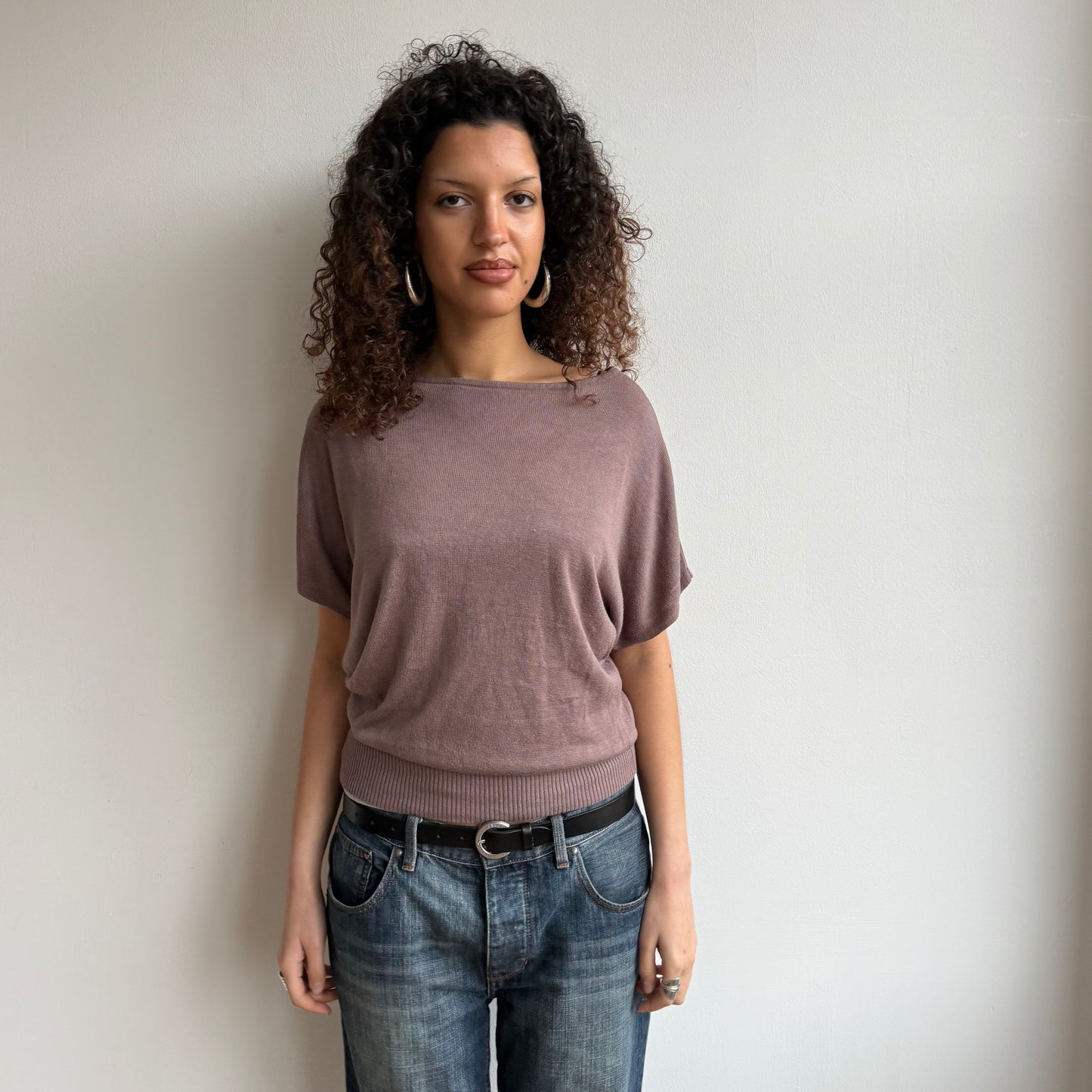Taupe short sleeve slouchy knit - Size M