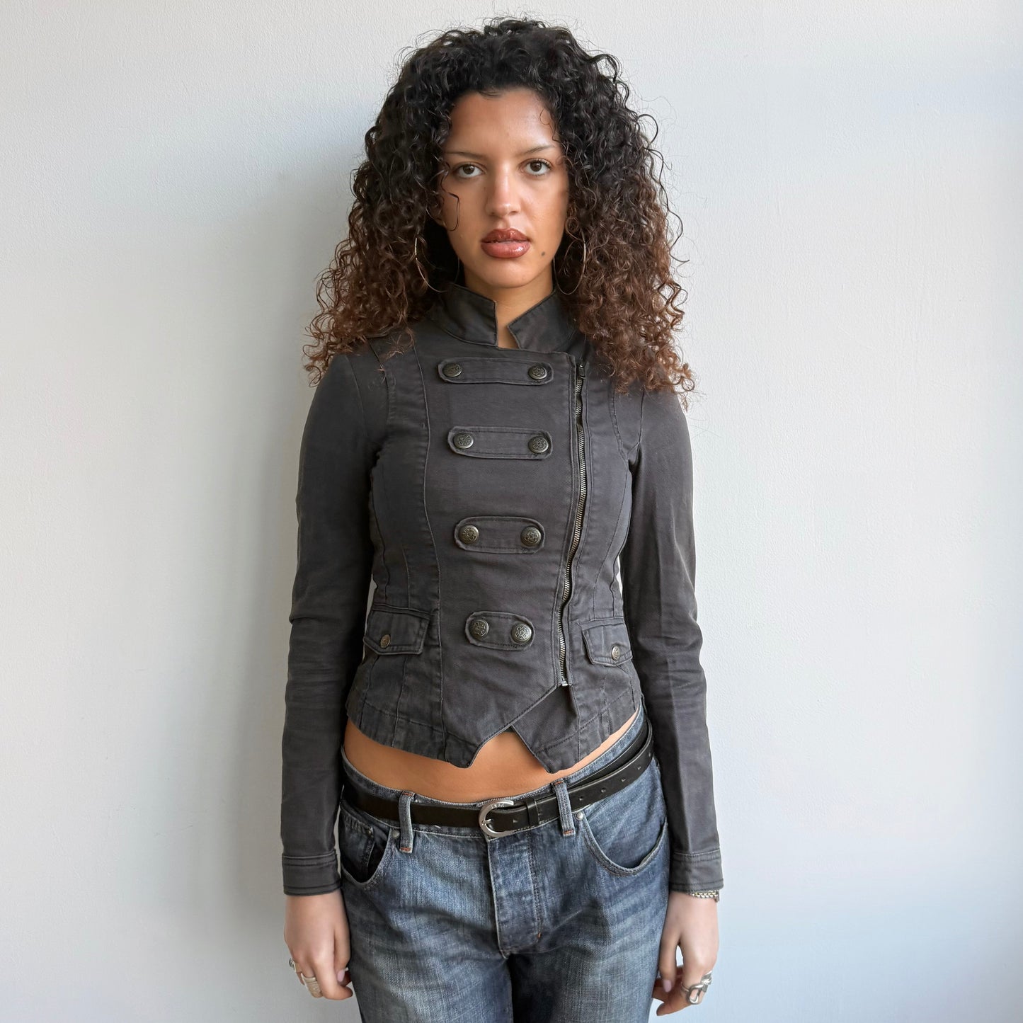 Charcoal zip military jacket - Size M/L