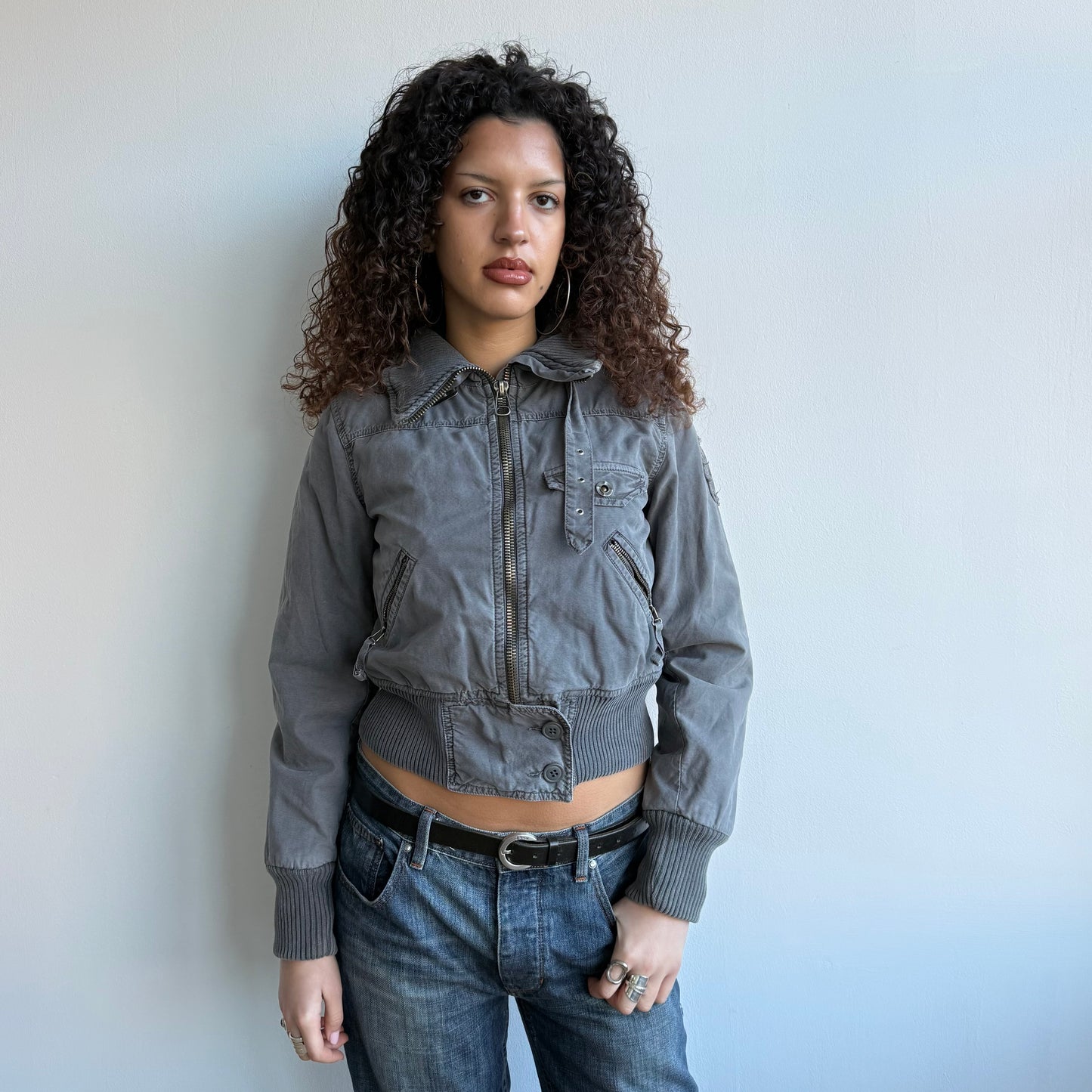 Grey buckle neck bomber - Size S/M