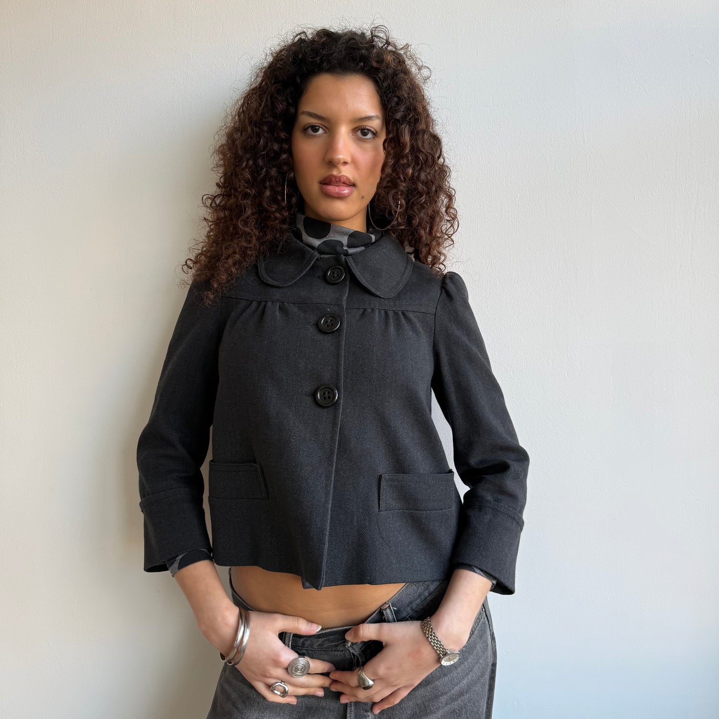 Grey round collar peacoat - Size S