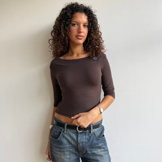 Brown 3/4 Bardot knit - Size S