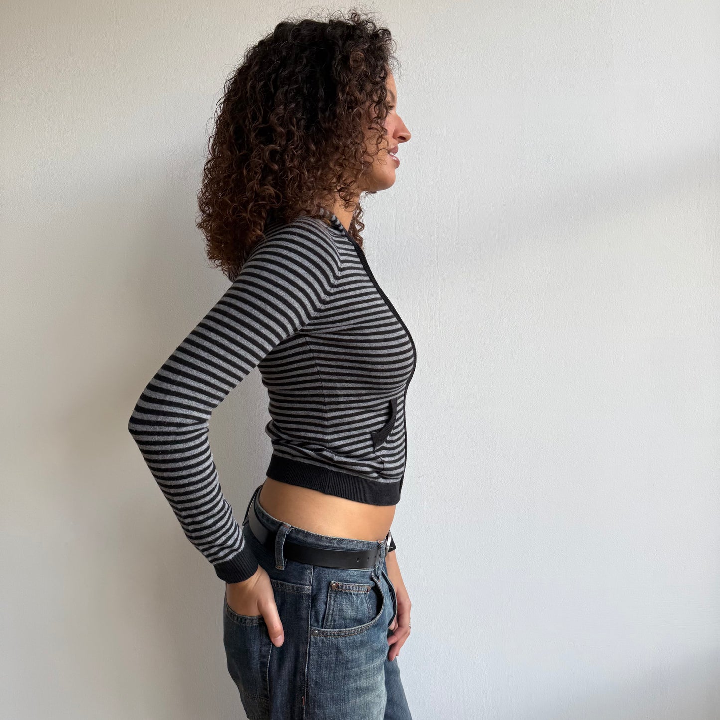 Grey and black striped hoodie - Size XXS + XS