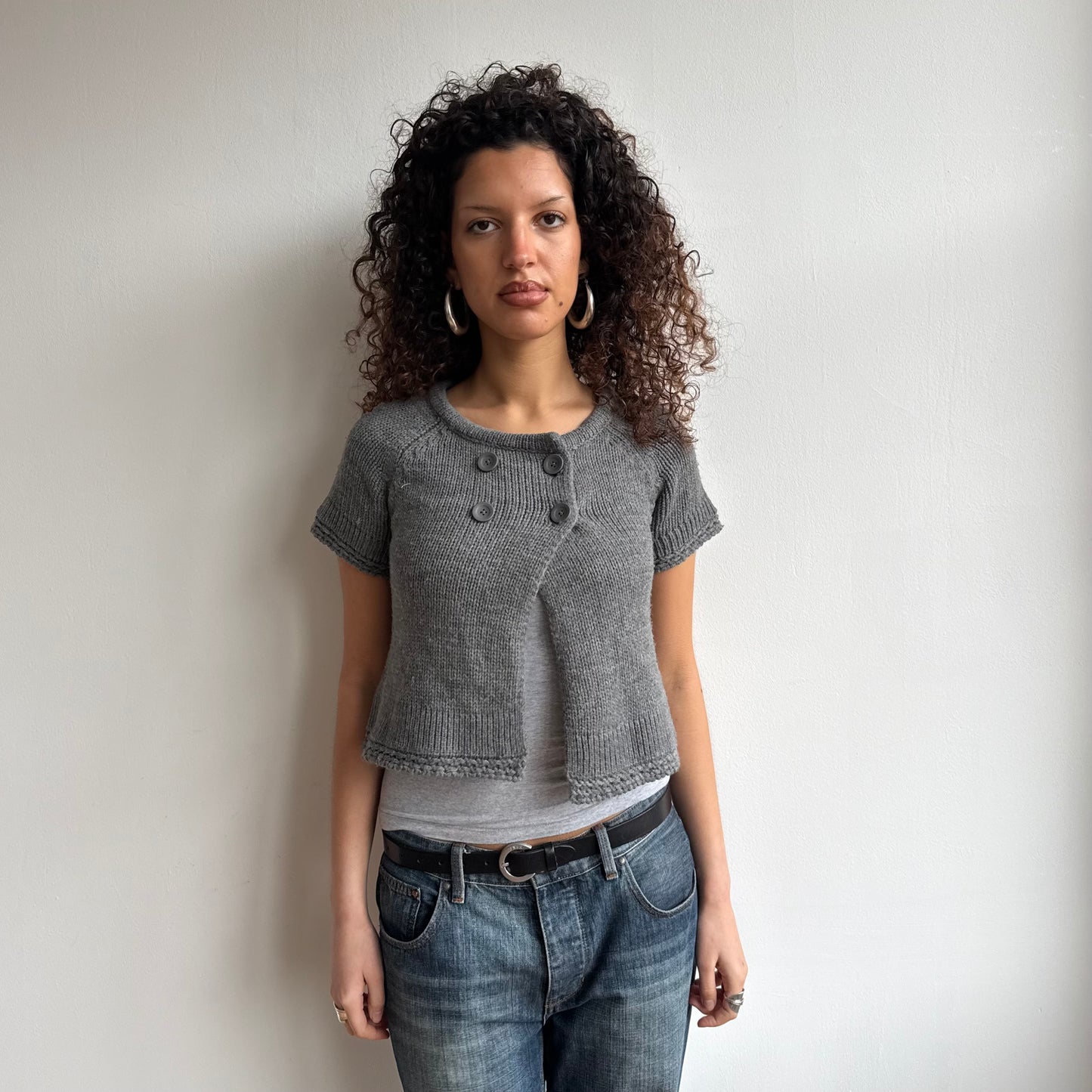 Grey short sleeve pea knit - Size S