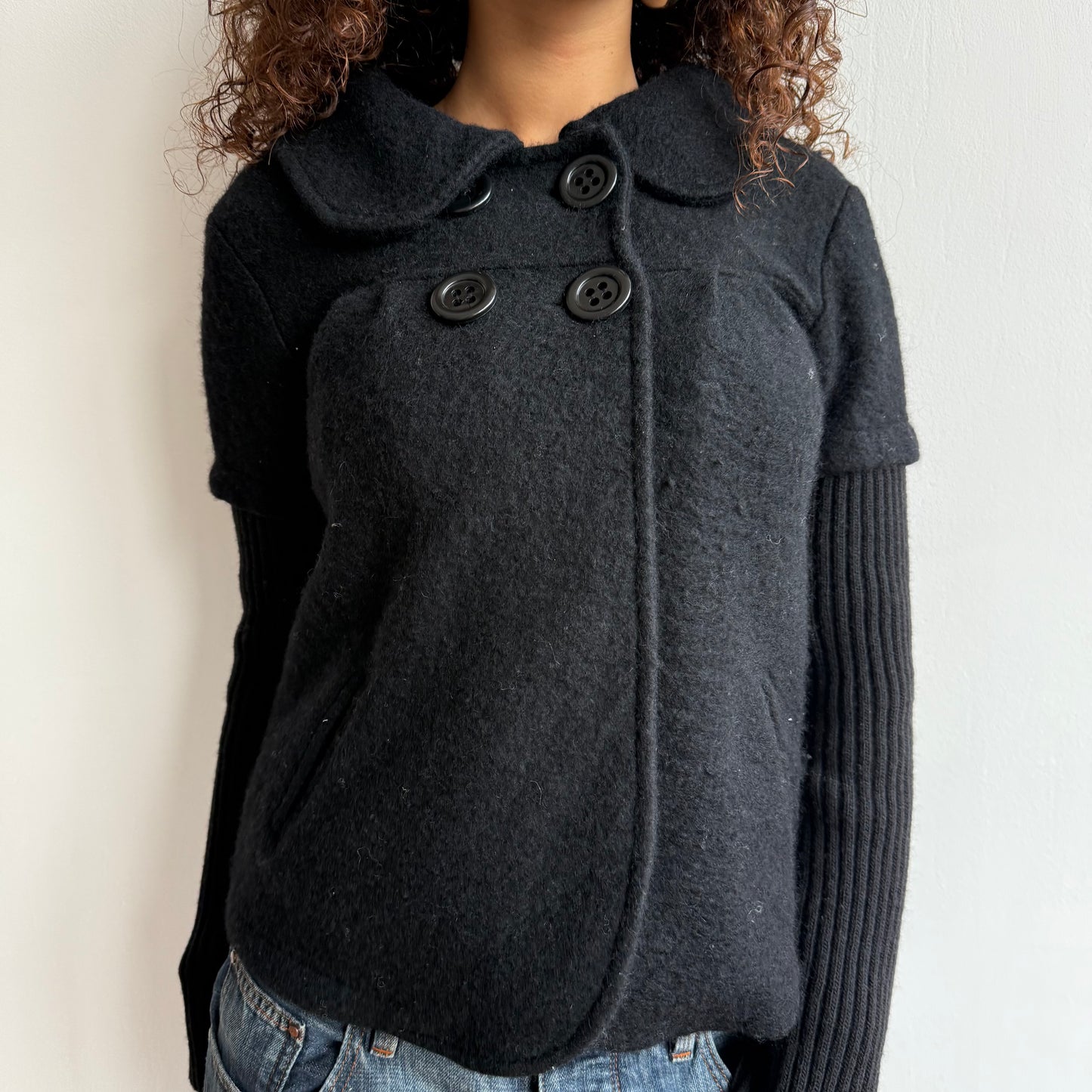 Black knit peacoat - Size S