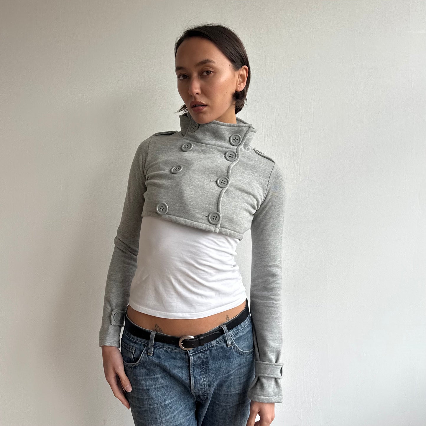 Grey cropped peacoat jumper - Size S
