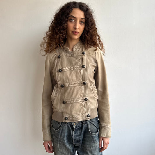 Beige leather military bomber - Size M