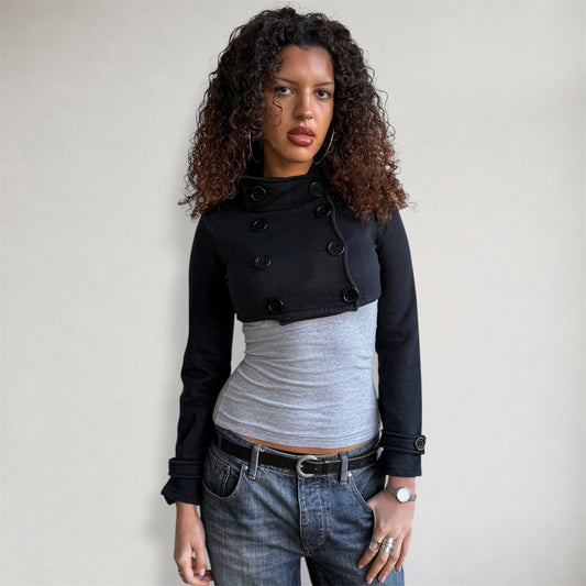 Black cropped peacoat jumper - Size S