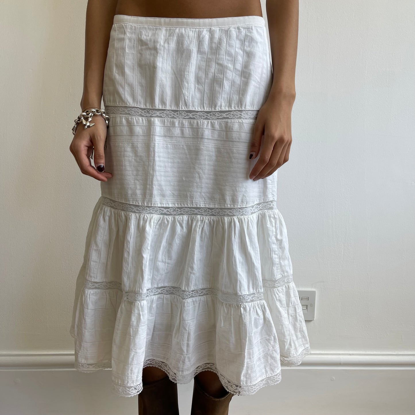 White boho midi skirt - Size XS