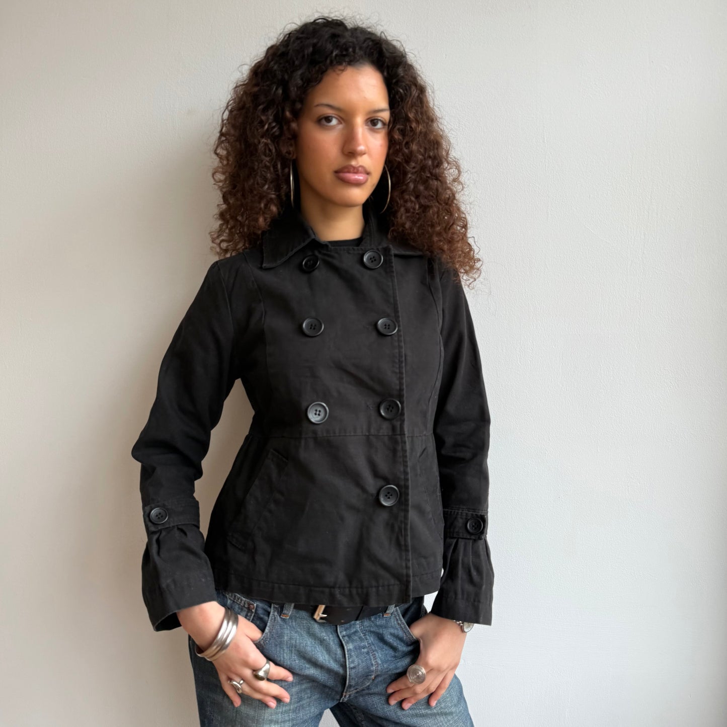 Black double breasted peacoat - Size S