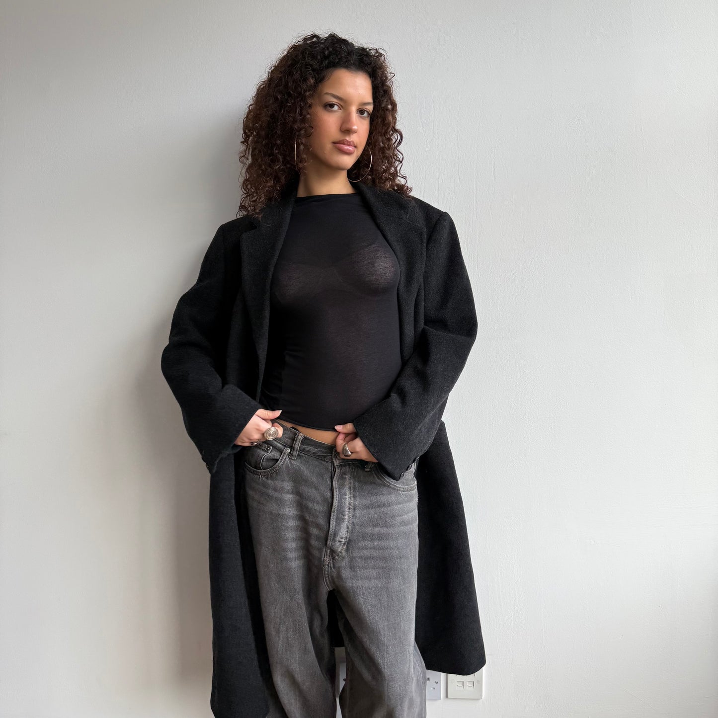 Grey wool overcoat - Size L