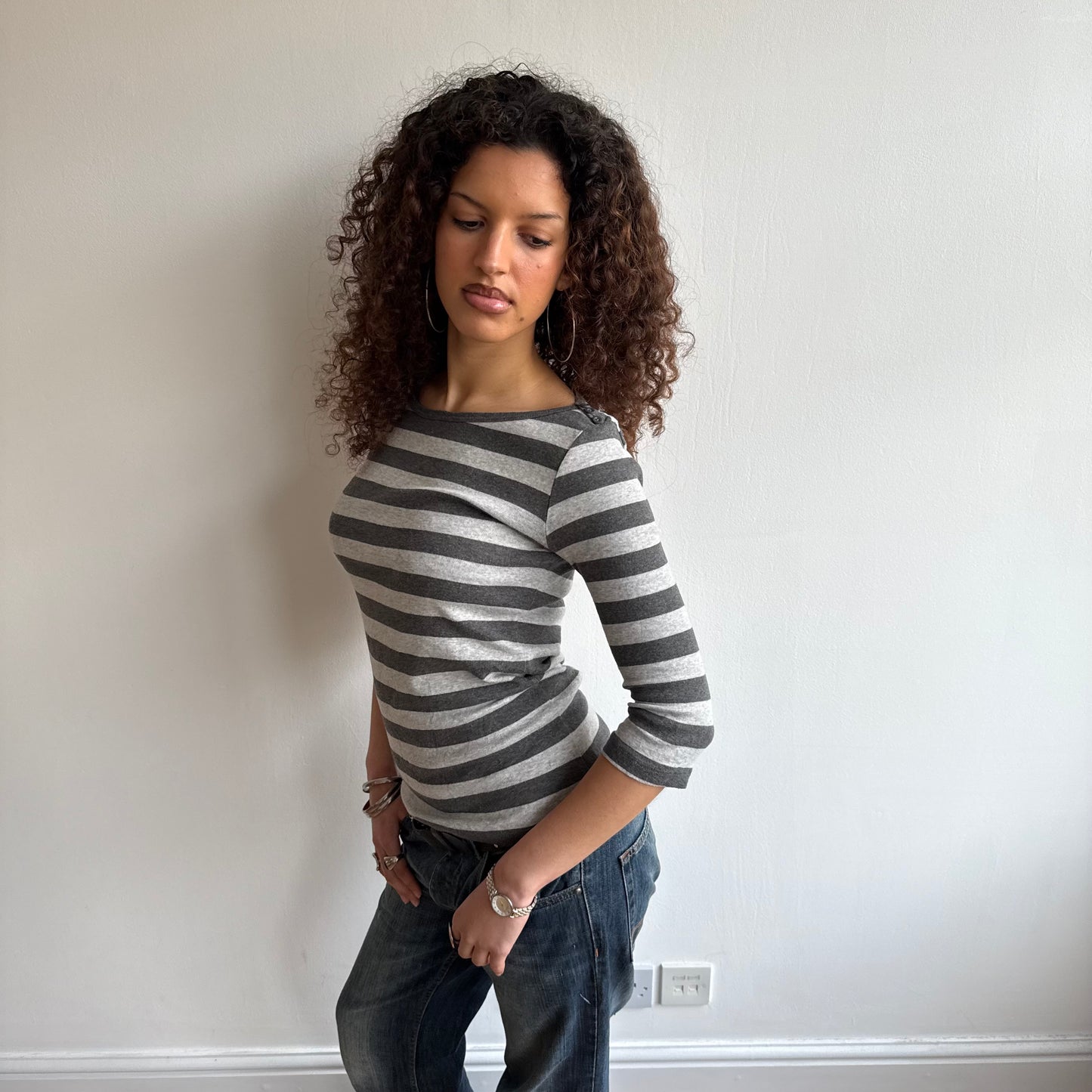 Grey striped breton top - Size S