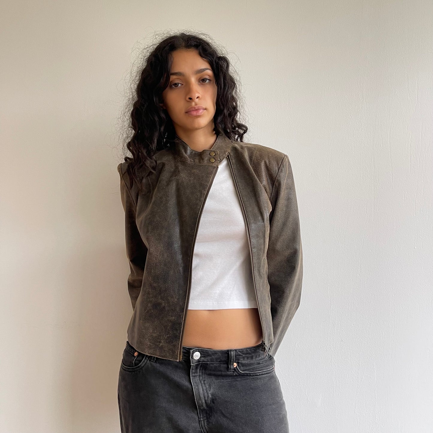 Brown asymmetric moto jacket - Size M