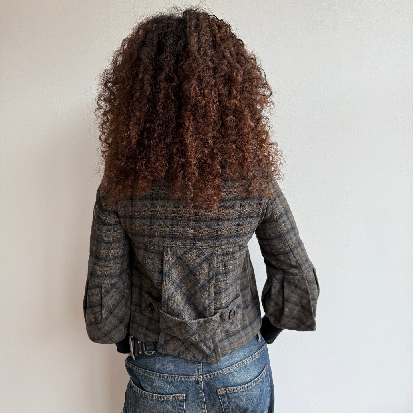 Khaki plaid peacoat - Size S