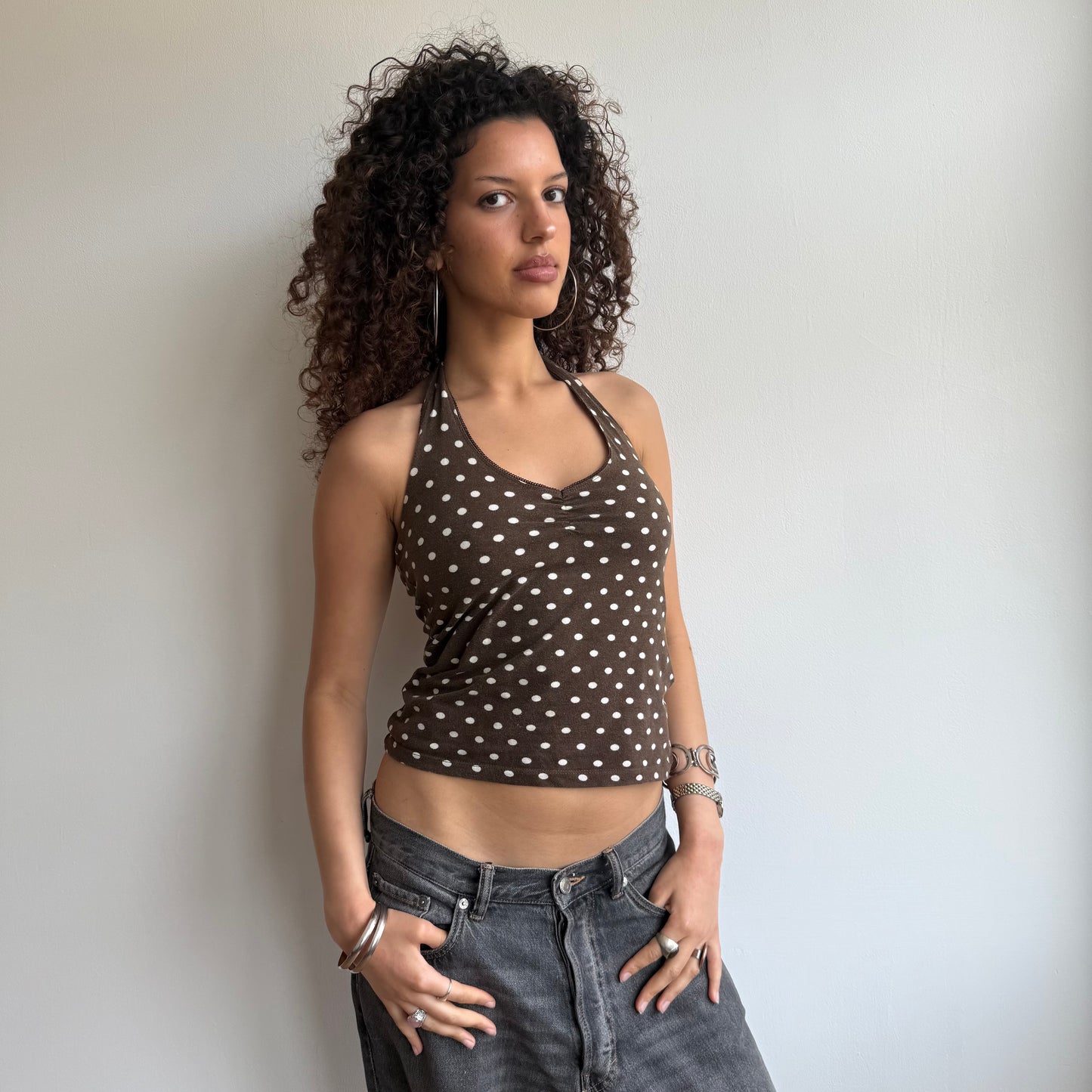 Brown polka dot halter top - Size M