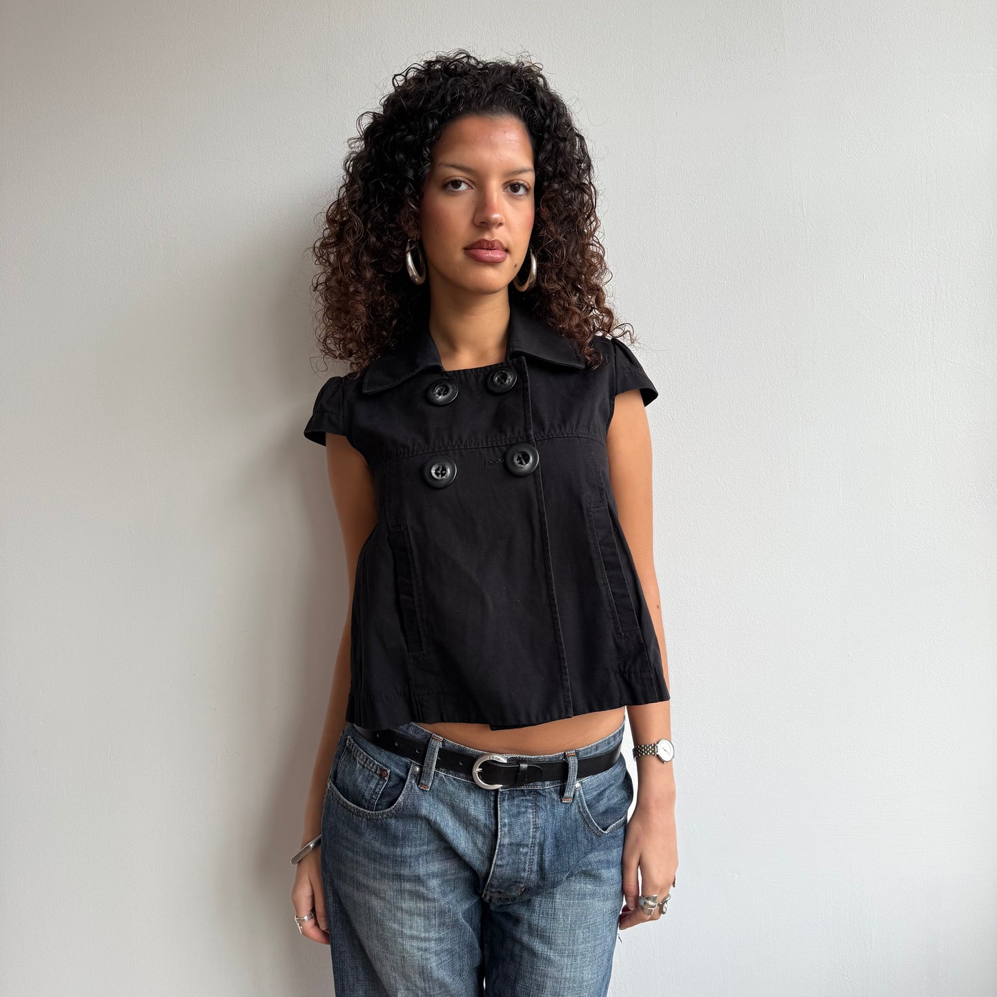 Black short sleeve peacoat - Size M