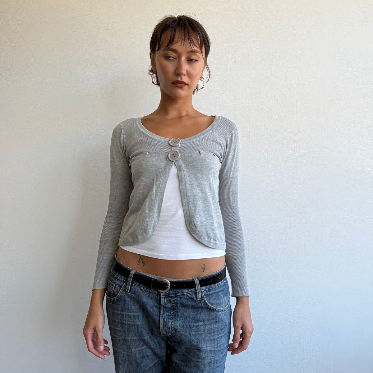 Grey button front cardi - Size S
