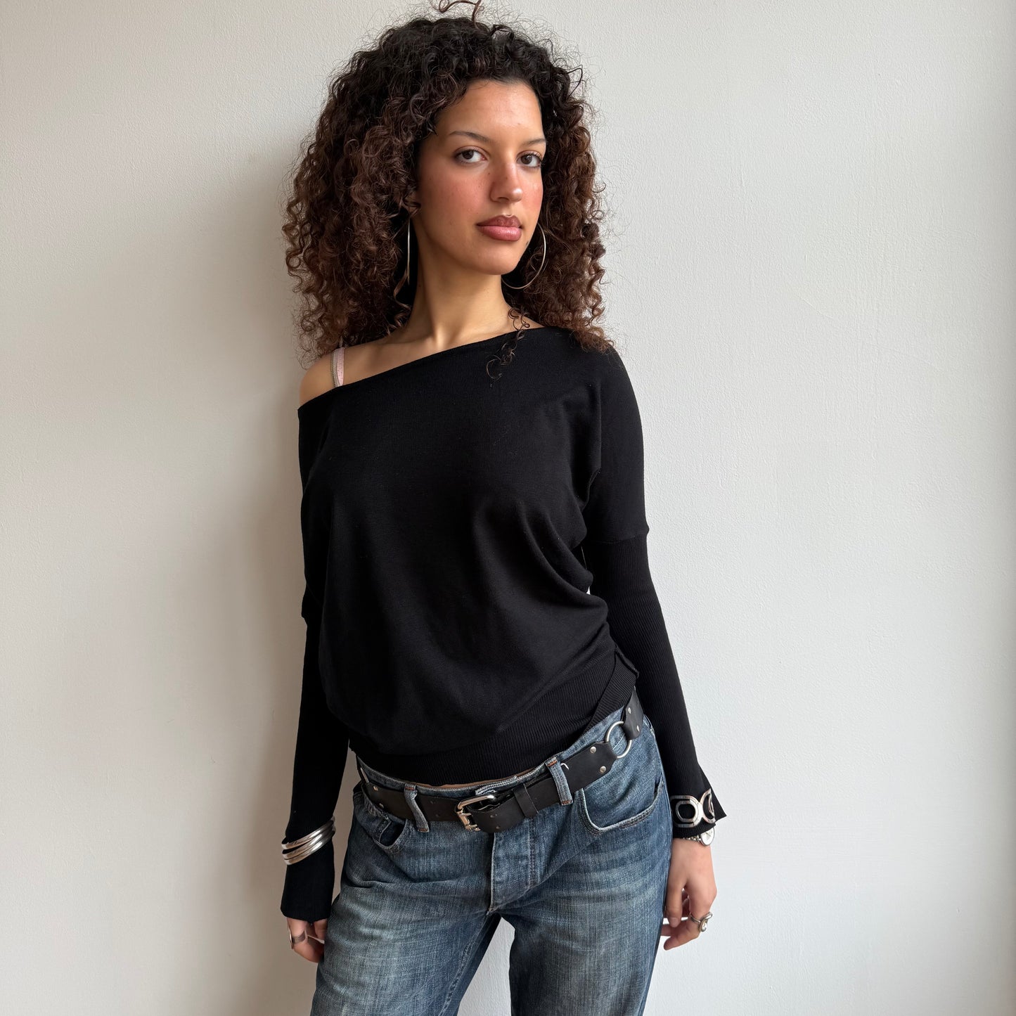 Black slouchy Bardot knit (1) - Size S/M