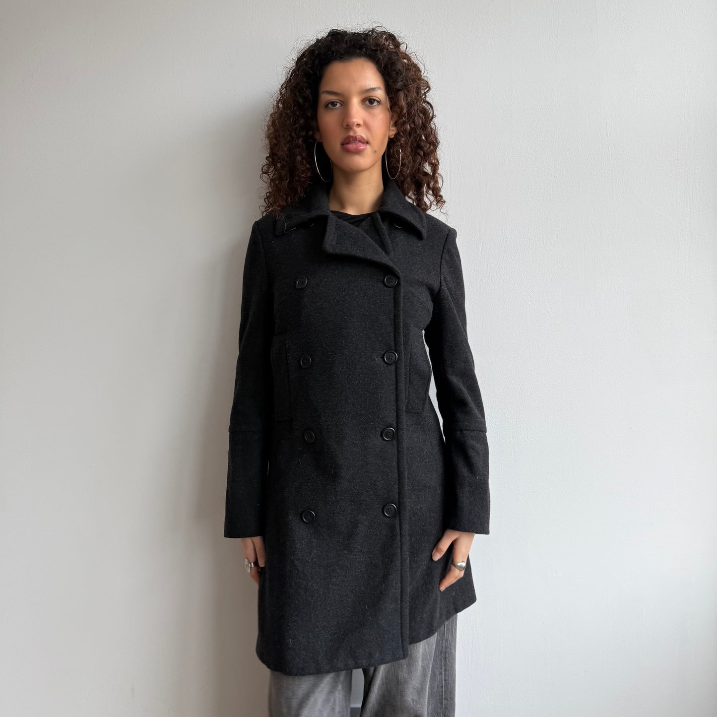 Grey wool double breasted peacoat - Size M