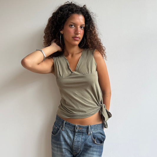 Khaki wrap tie side top - Size M
