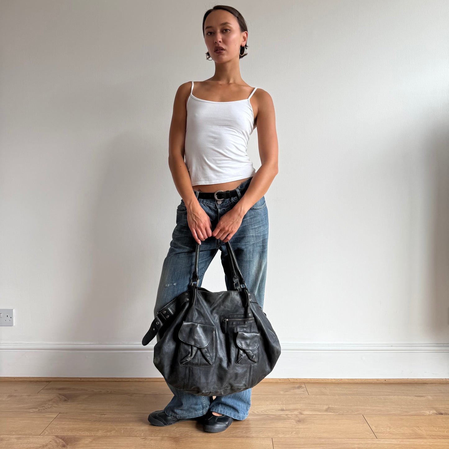 Black leather buckle bag - One Size