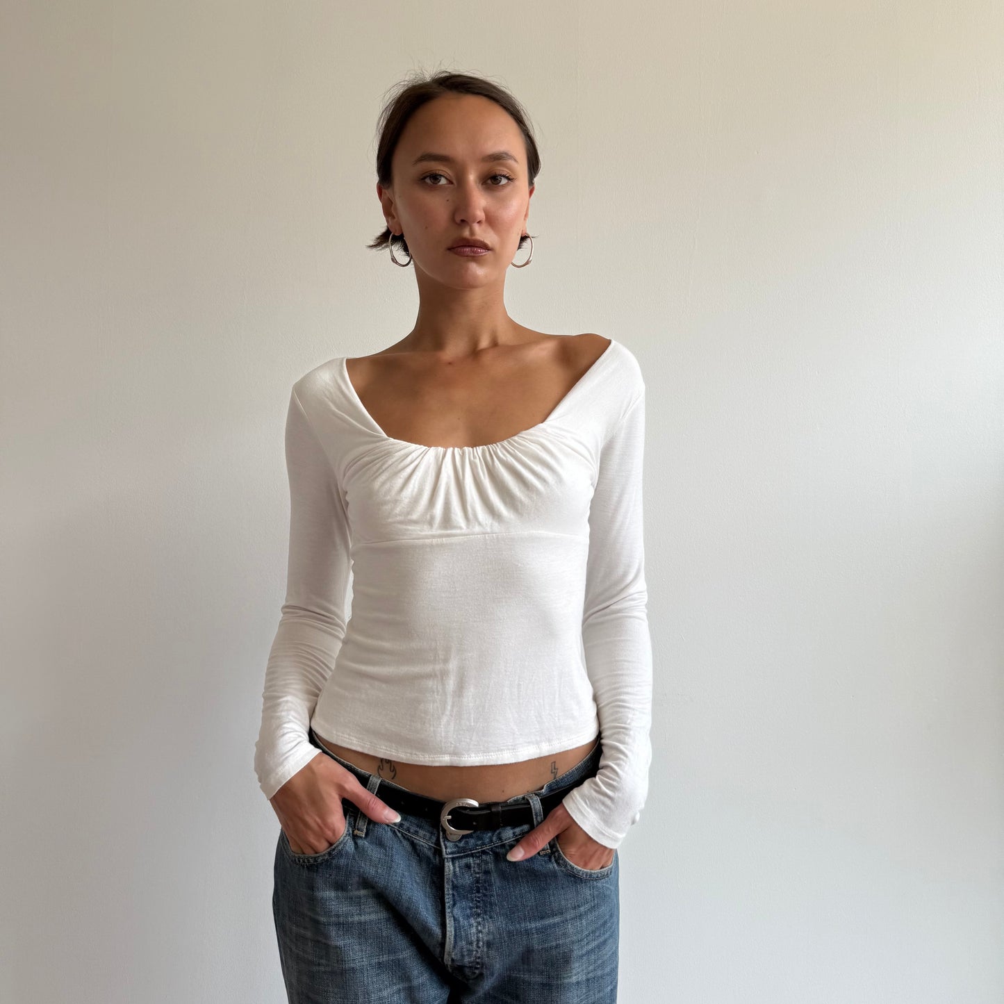 White long sleeve milkmaid top - Size S