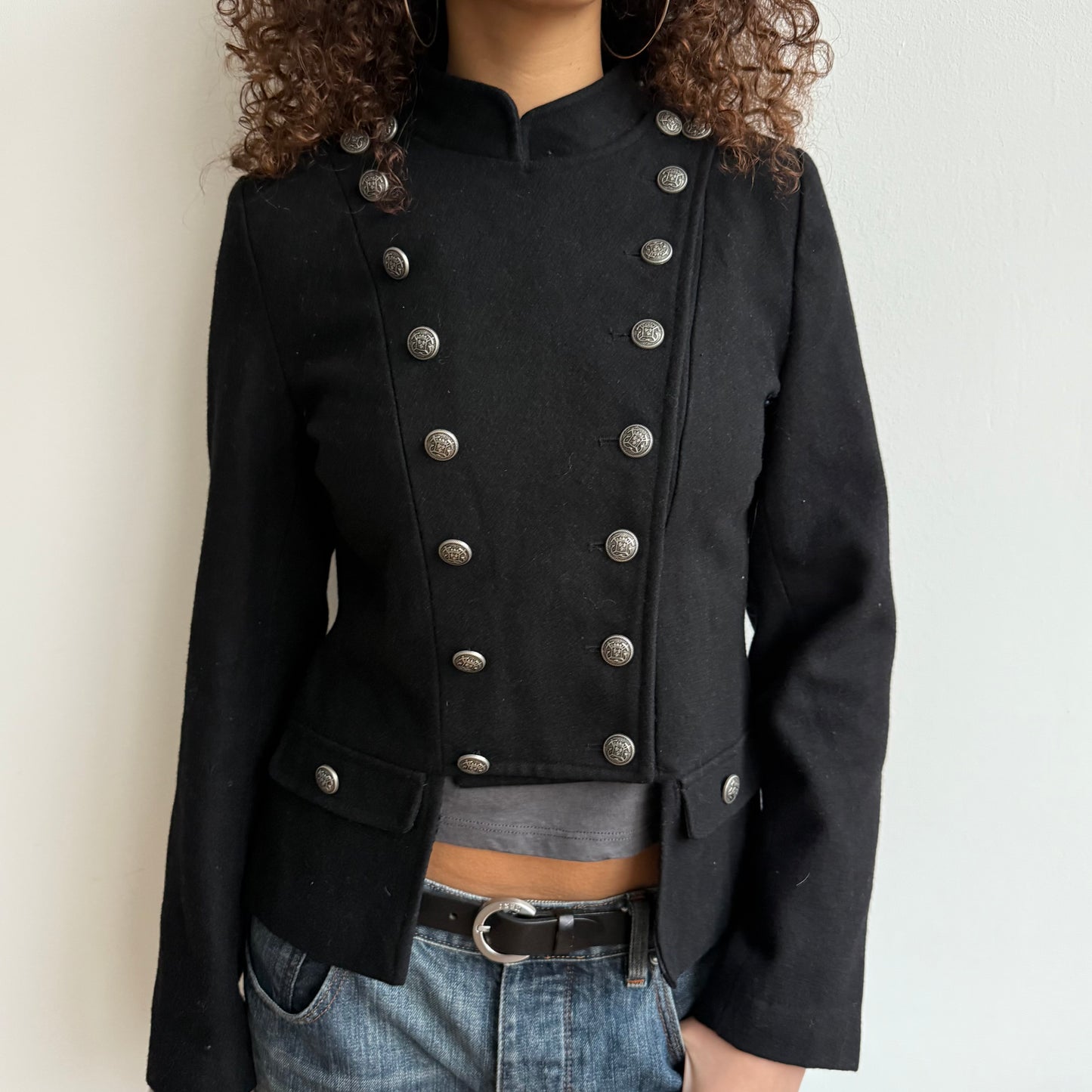 Black wool military jacket - Size M