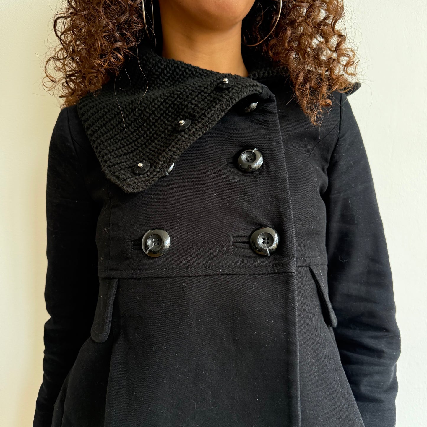 Black bi-material peacoat - Size S